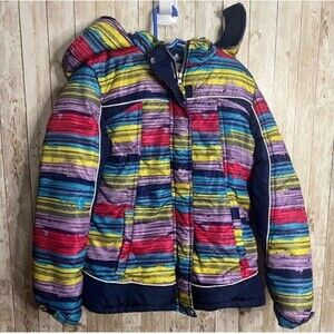 Mint Girl Striped Multi Colored Snowflake Girls Jacket.